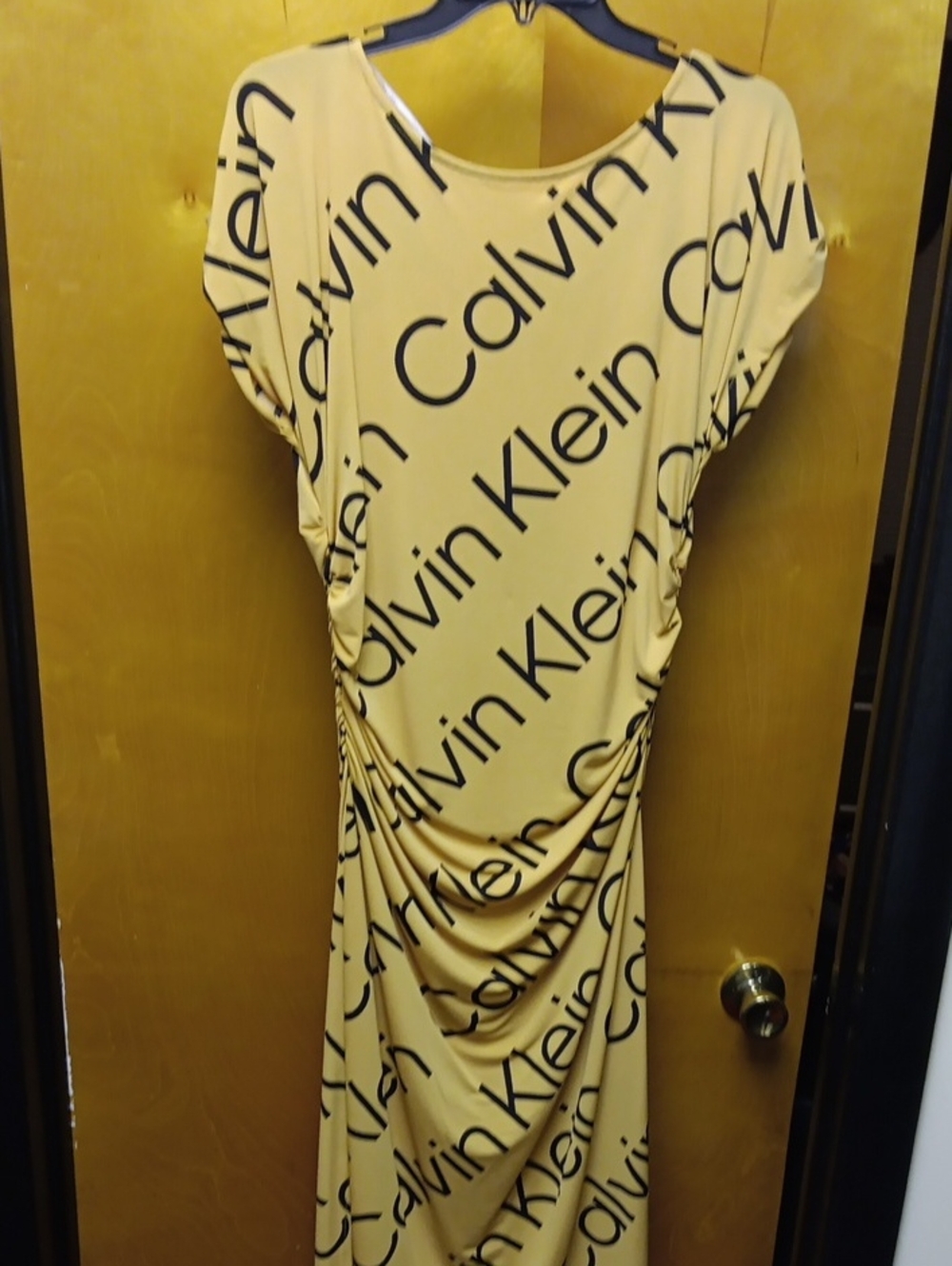 Calvin Klein Beige Maxi Dress with Black Logo Allover